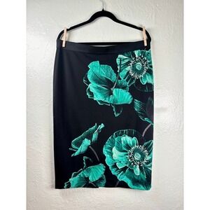 Alfani Womens Large Teal Floral Poppy Pencil Skirt Office Siren Garden Party